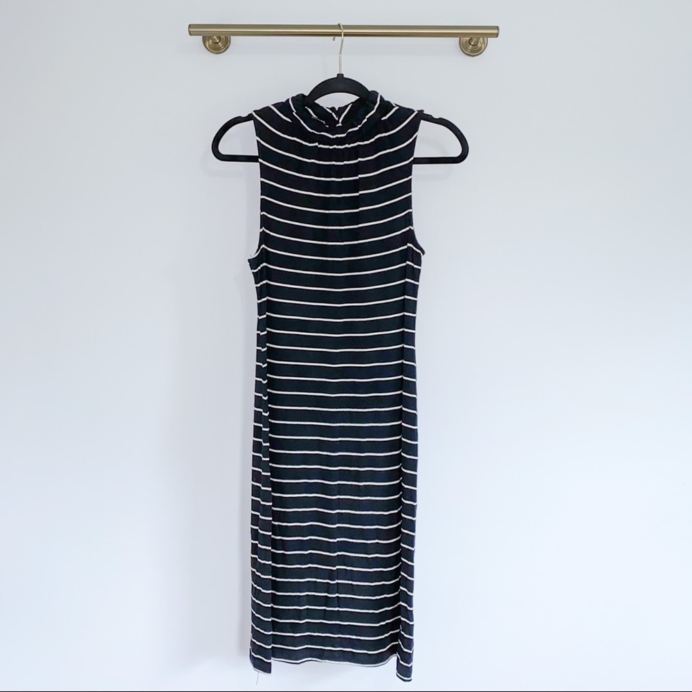 Striped Fitted Mock Neck Dress